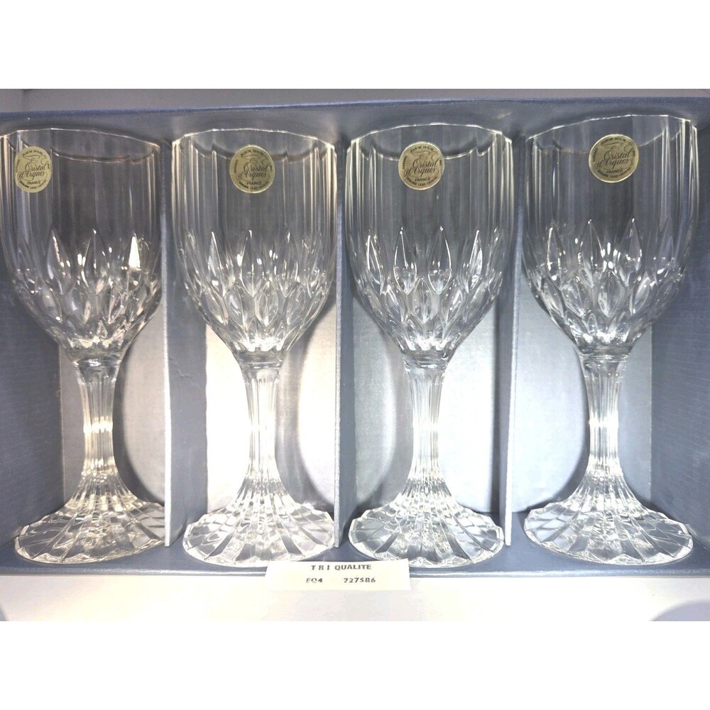 Vintage Cristal d'Arques Bretagne 9oz Wine Water Goblets Set 4 New Open Box